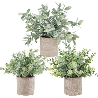 Aoibox 3 Pack Mini Potted Fake Eucalyptus Plants, Artificial Topiaries for Home Office Desk Farmhouse Room Bathroom Decor | Target