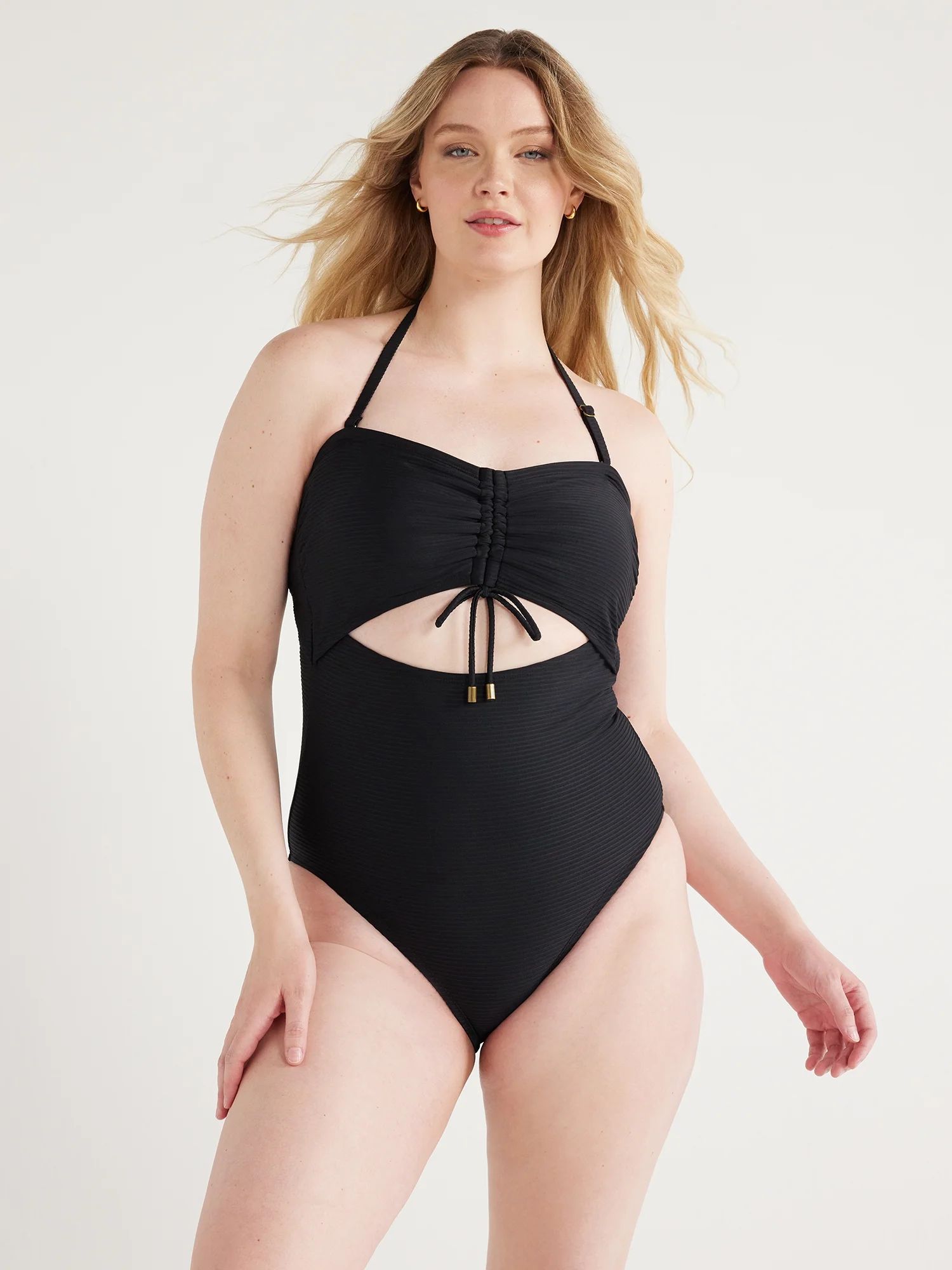 Time and Tru Women's and Plus Ottoman Ribbed Cutout One Piece Swimsuit, Sizes S-3X | Walmart (US)