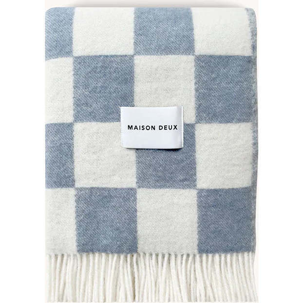 Maison Deux | Checkerboard Blanket, Denim and White | Maisonette | Maisonette