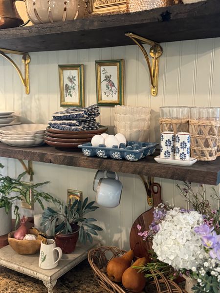 Brass shelf brackets, kitchen open shelving ideas and inspo, berry bowl, ceramic egg crate/holder, woven rattan glasses, scalloped bowls and plates, brass electrical plate, brass outlet cover, cloth napkins, kitchen decor and accessories 

#LTKfindsunder50 #LTKSpringSale #LTKhome