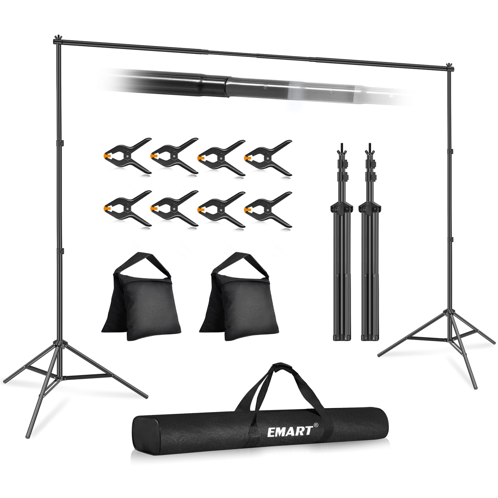EMART Backdrop Stand 10x7ft(WxH) Photo Studio Adjustable Background Stand Support kit with 2 Cros... | Amazon (US)
