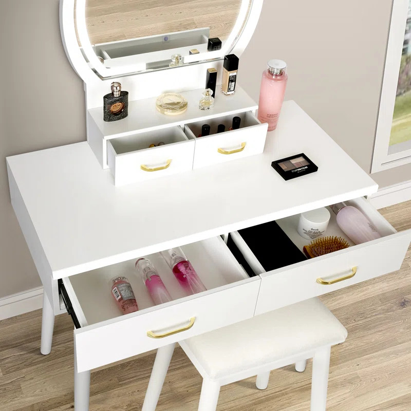 Ami Vanity Set with Stool and Mirror | Wayfair North America