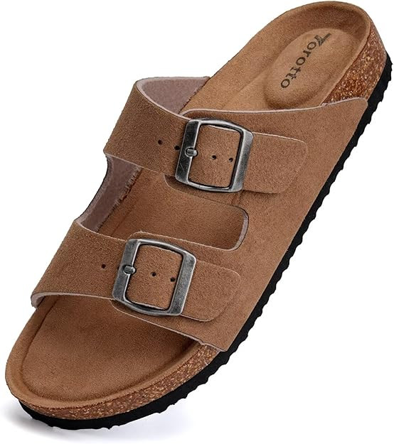 Torotto Womens Slides with Cork Footbed Open Toe Adjustable Webbing Flat Sandals for Walking | Be... | Amazon (US)