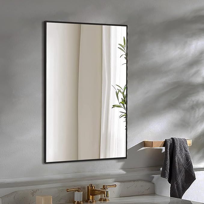 Koonmi 32"x24" Wall Mirror Black Rectangular Wall-Mounted Mirror for Bathroom with Aluminum Alloy... | Amazon (US)