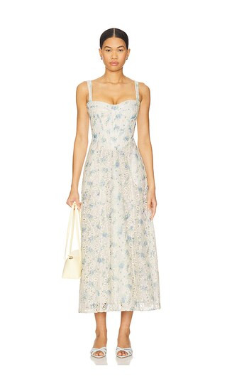 Adaline Broderie Midi Dress in Blue White | Revolve Clothing (Global)
