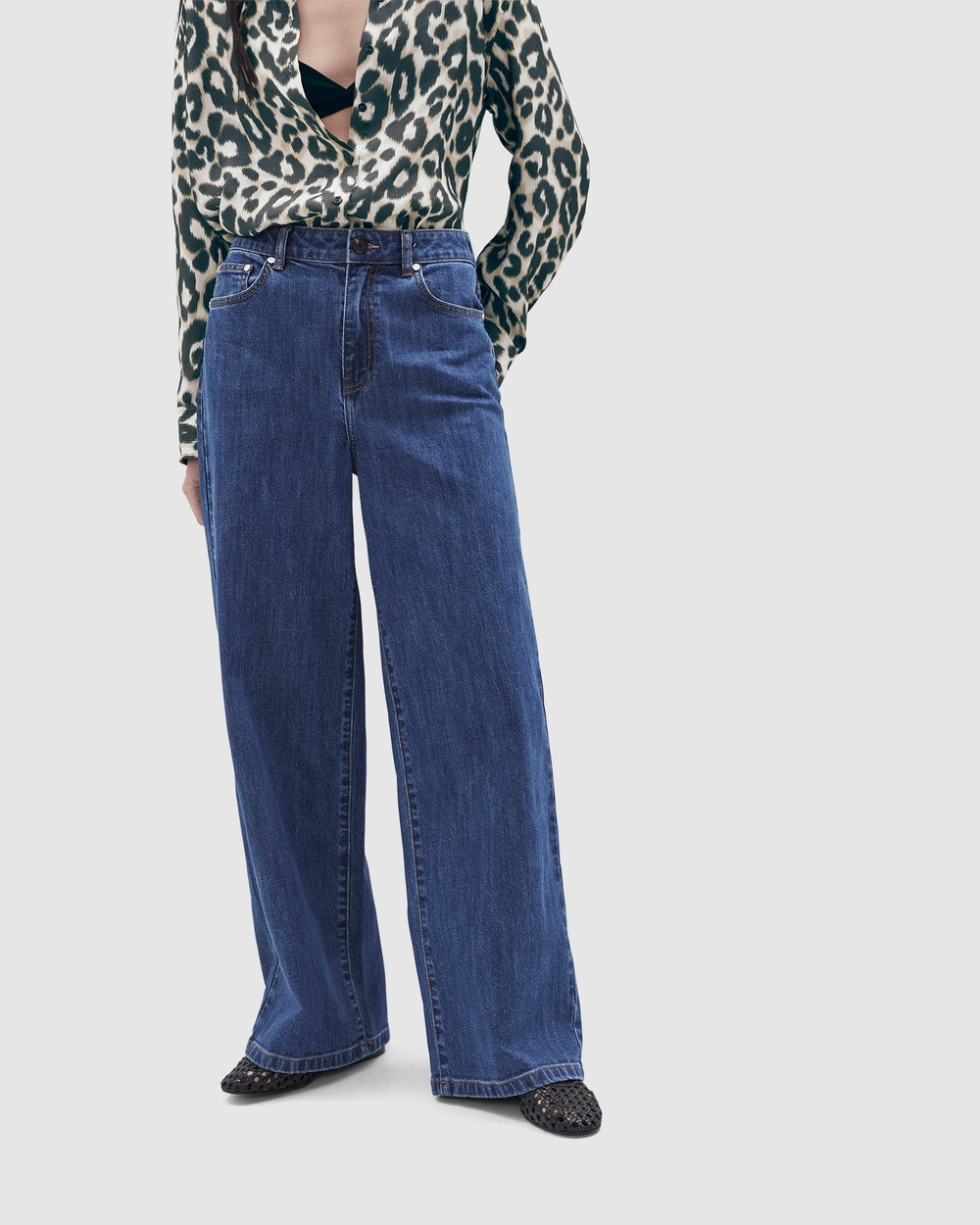 UNISON - Wide Leg Jean - Pants (Mid Indigo Wash) Wide Leg Jean | THE ICONIC (AU & NZ)