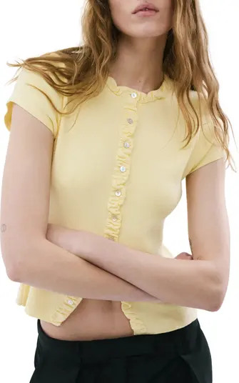 MANGO Frill Short Sleeve Cardigan | Nordstrom | Nordstrom