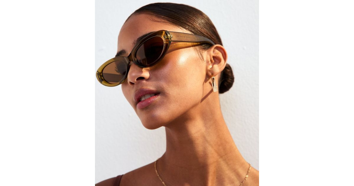 Dark Khaki Oval Frame Sunglasses
						
						Add to Saved Items
						Remove from Saved Items | New Look (UK)