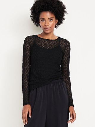 Long-Sleeve Lace Crew-Neck Top | Old Navy (US)