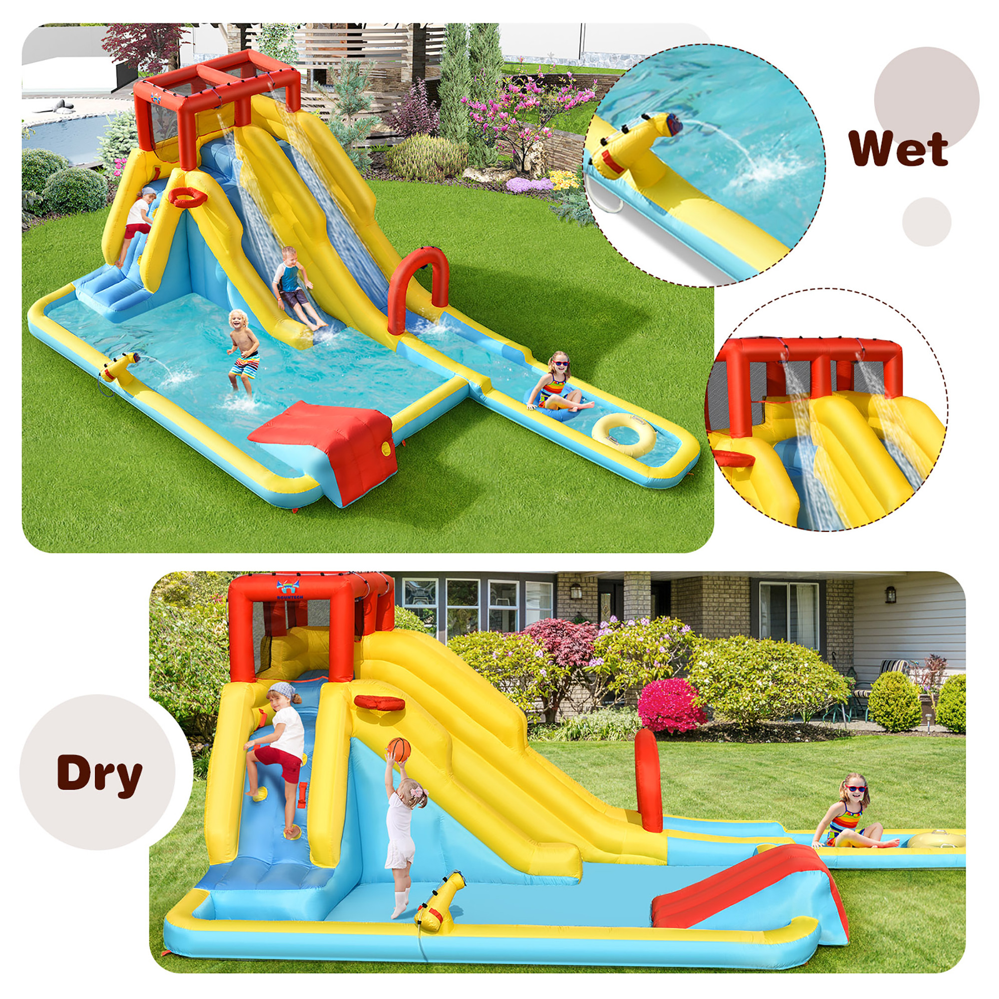 Costway 7 in 1 Inflatable Dual Slide Bounce Houses Climbing Bouncer Without Blower | Walmart (US)