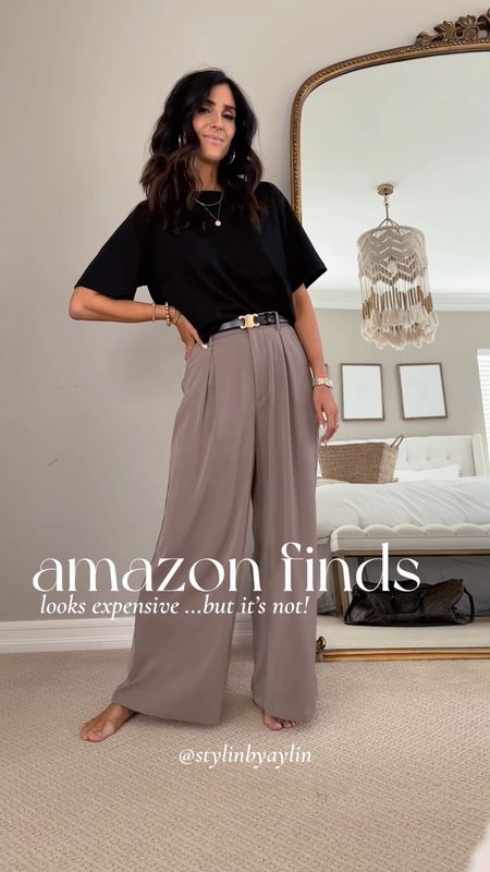 I’m just shy of 5’7 wearing the size S tee and size XS trousers from Amazon. 
Amazon style, casual style, Amazon finds, StylinByAylin 

#LTKstyletip #LTKunder50 #LTKSeasonal