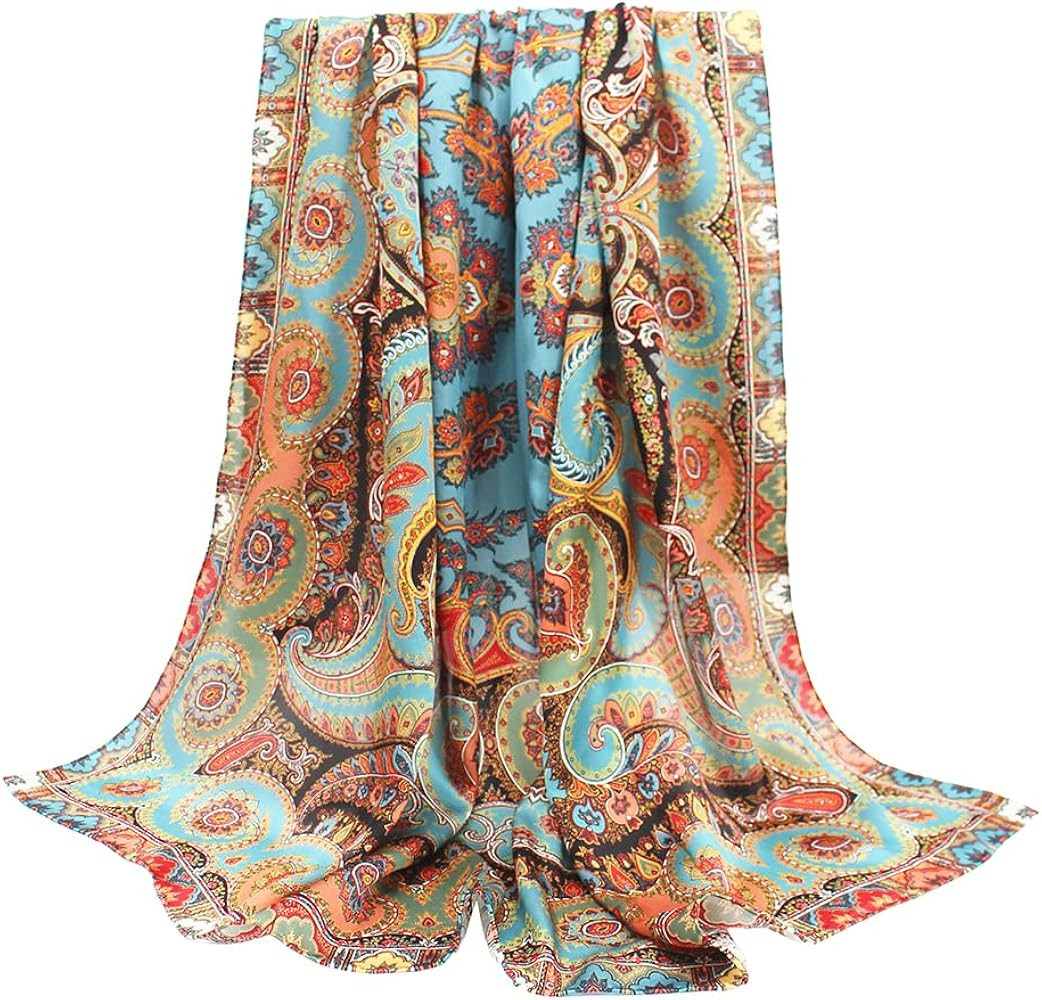 100% Silk Scarf 43" Large Square Shawl Women Hair Wraps-Gift Packed | Amazon (US)