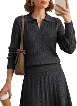VIMPUNEC Womens 2 Piece Skirt Sets Cable Knit Mini Sweater Sets | Amazon (US)