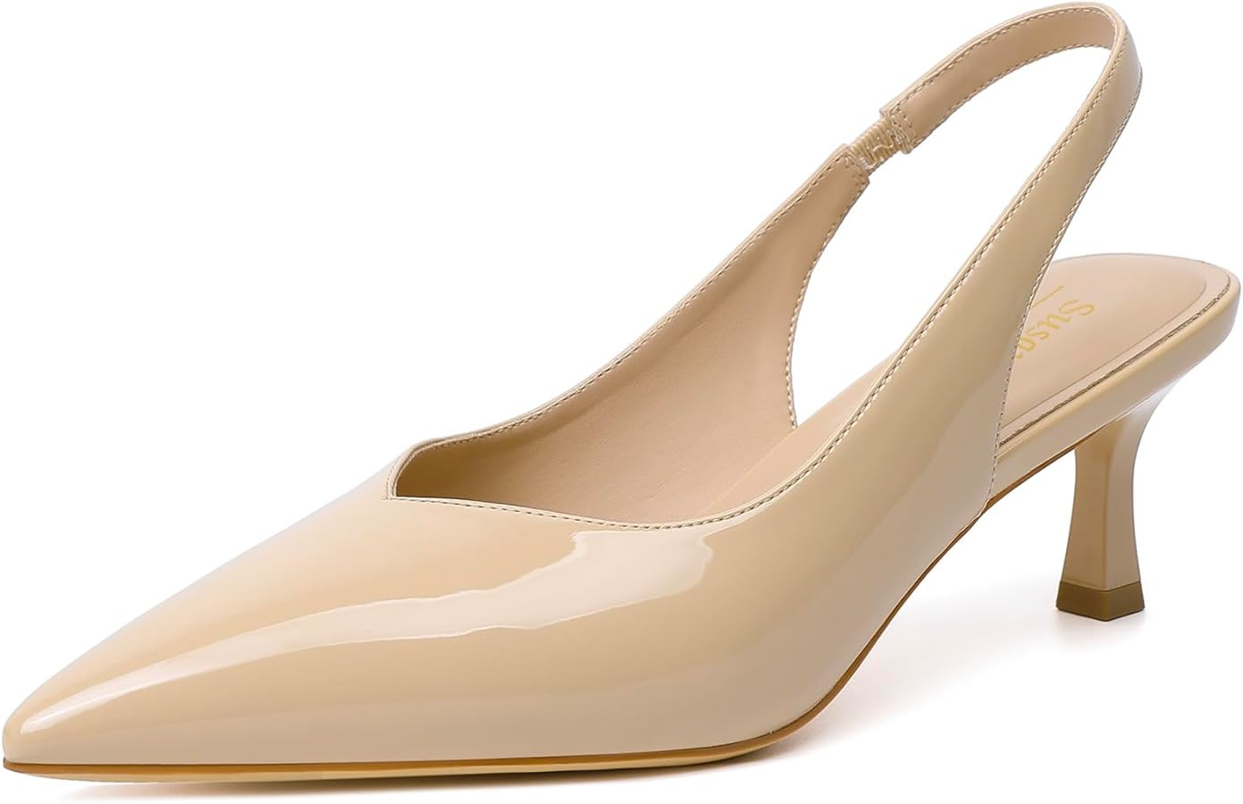 Susanny Kitten Heels for Women Closed Toe Heels Pointed Pumps Sexy Slingback Low Heeled Elastic S... | Amazon (US)