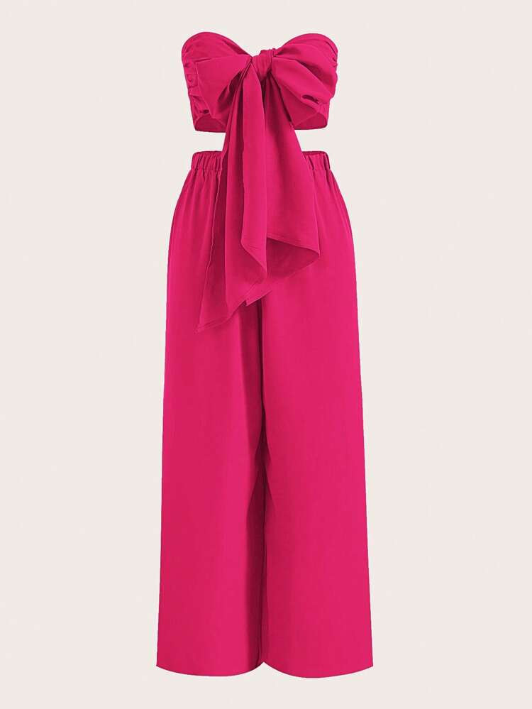 SHEIN VCAY Plus Tie Front Tube Top & Wide Leg Pants | SHEIN