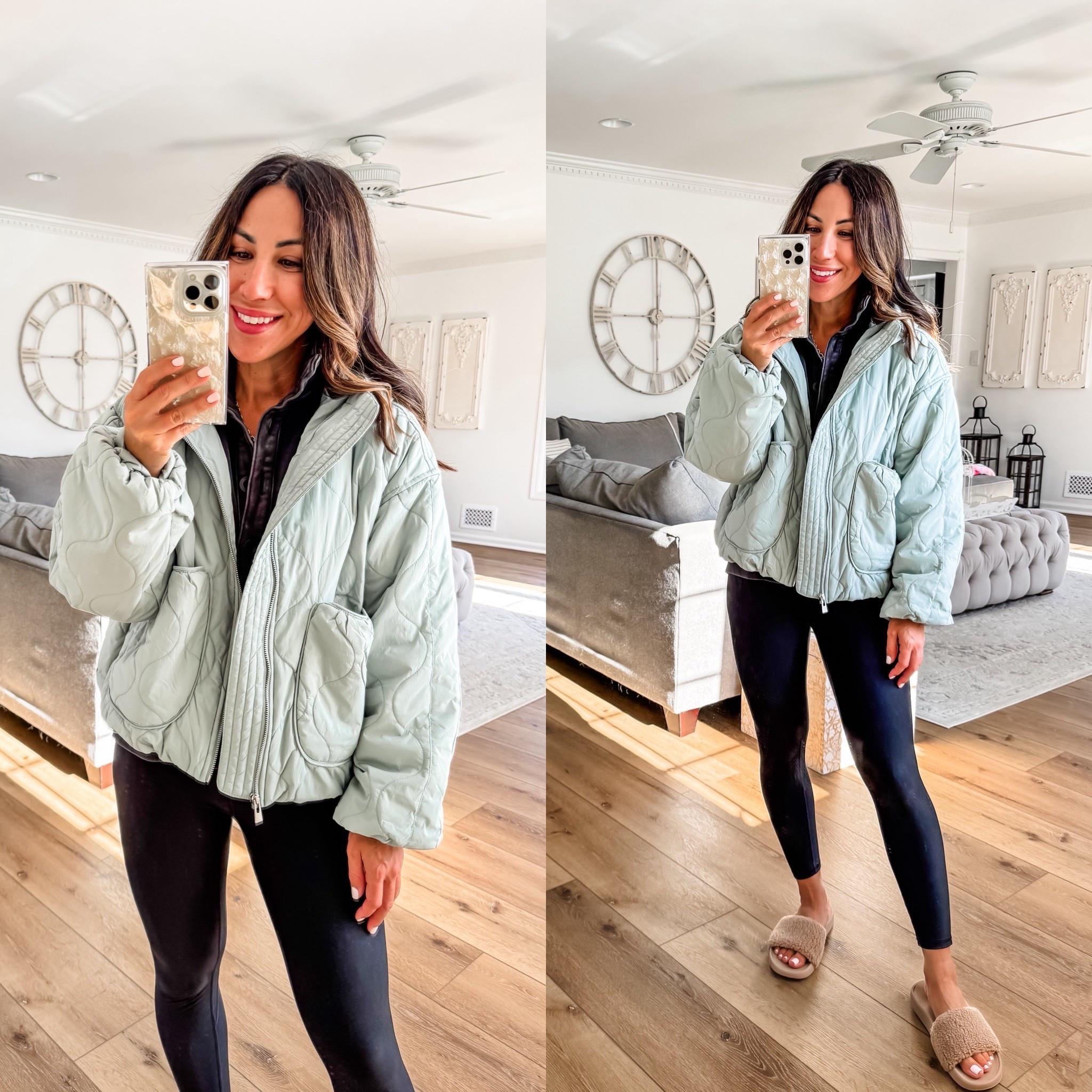 Small quilted puffer jacket, small short leggings, Sherpa slides, TTS, target style

#LTKFindsUnder50 #LTKOver40 #LTKSaleAlert