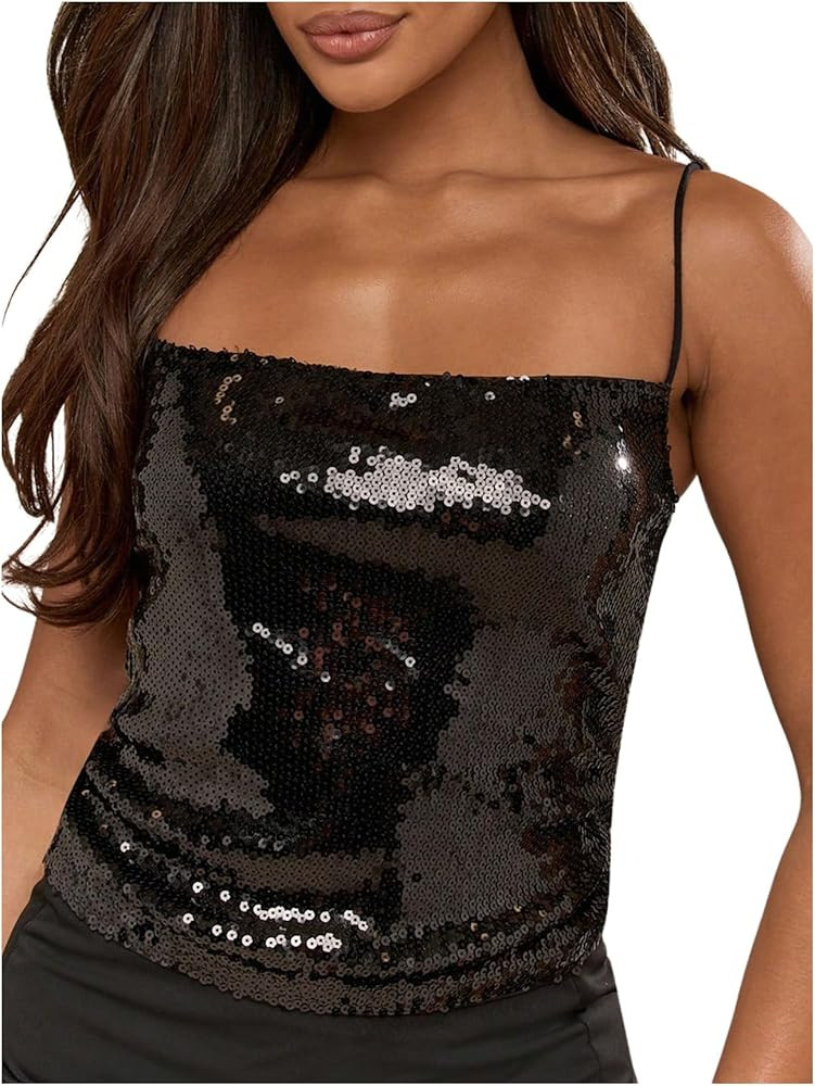 SOLY HUX Women's Glitter Sequin Cami Tops Sparkly Going Out Tops Spaghetti Strap Camisole Y2K Par... | Amazon (US)
