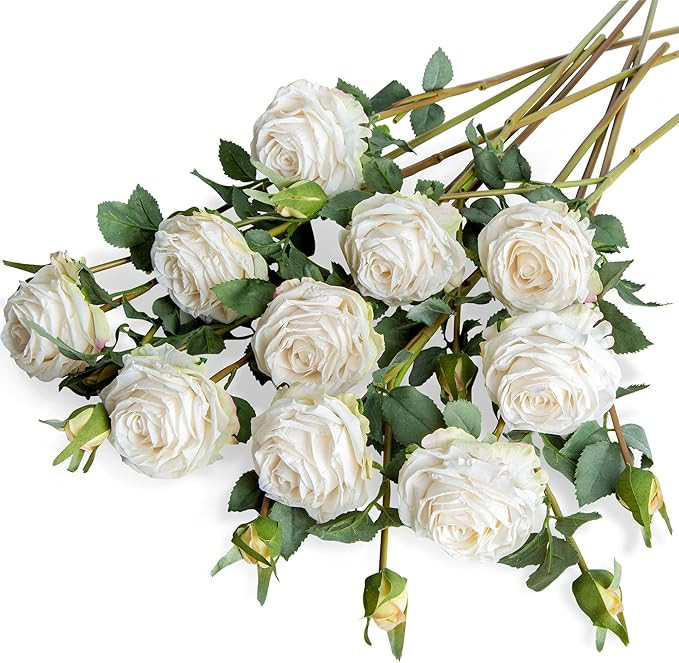 Artificial Rose Flowers Realistic Silk Burnt Edge Vintage Rose with Long Stem for Home Bridal Wed... | Amazon (CA)
