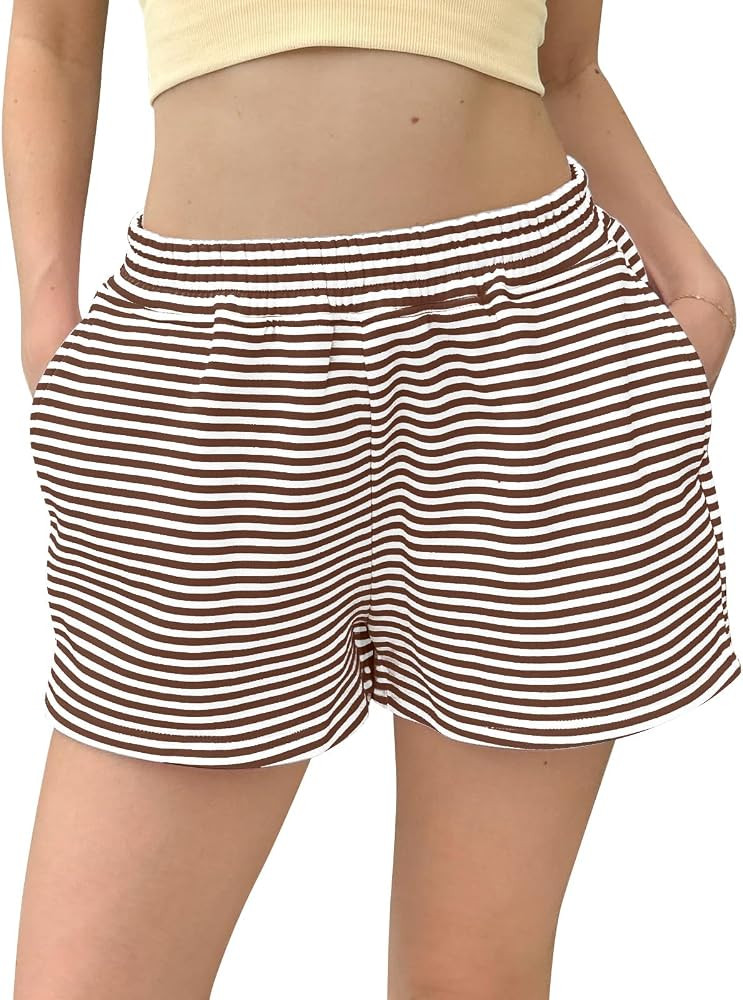 TERIVEEK Womens Striped Sweat Shorts Cotton Lounge Shorts with Pockets | Amazon (US)