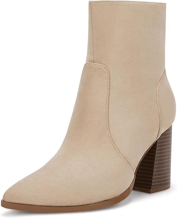 Ermonn Womens Pointed Toe High Heels Ankle Boots Zipper Block Chunky Heel Knit Elastic Fall Winte... | Amazon (US)