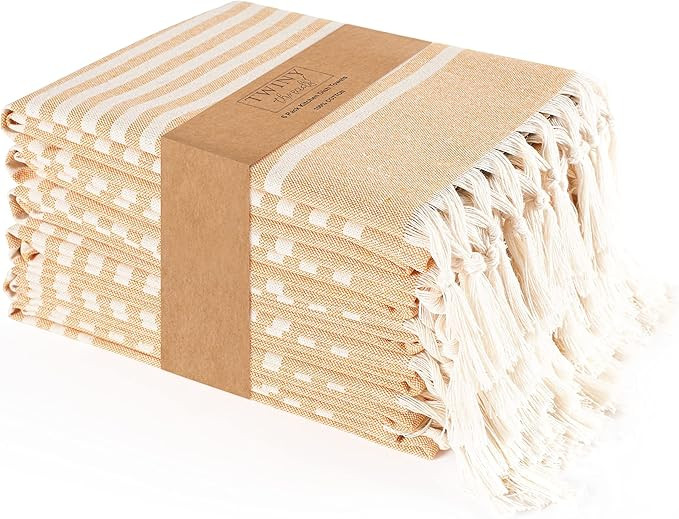 TWINY threads Set of 6 100% Cotton Turkish Kitchen Towels with Hanging Loop & Tassels (18" X 28")... | Amazon (US)