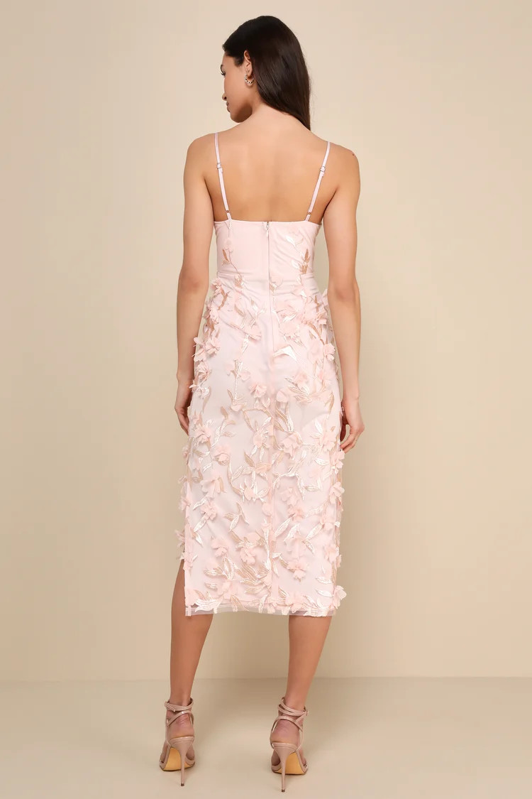 Limitless Adoration Blush Pink 3D Floral Embroidered Midi Dress | Lulus