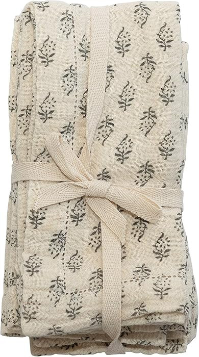 Cotton Napkins with Printed Floral Pattern, Charcoal & Cream Color, Set of 4 | Amazon (US)