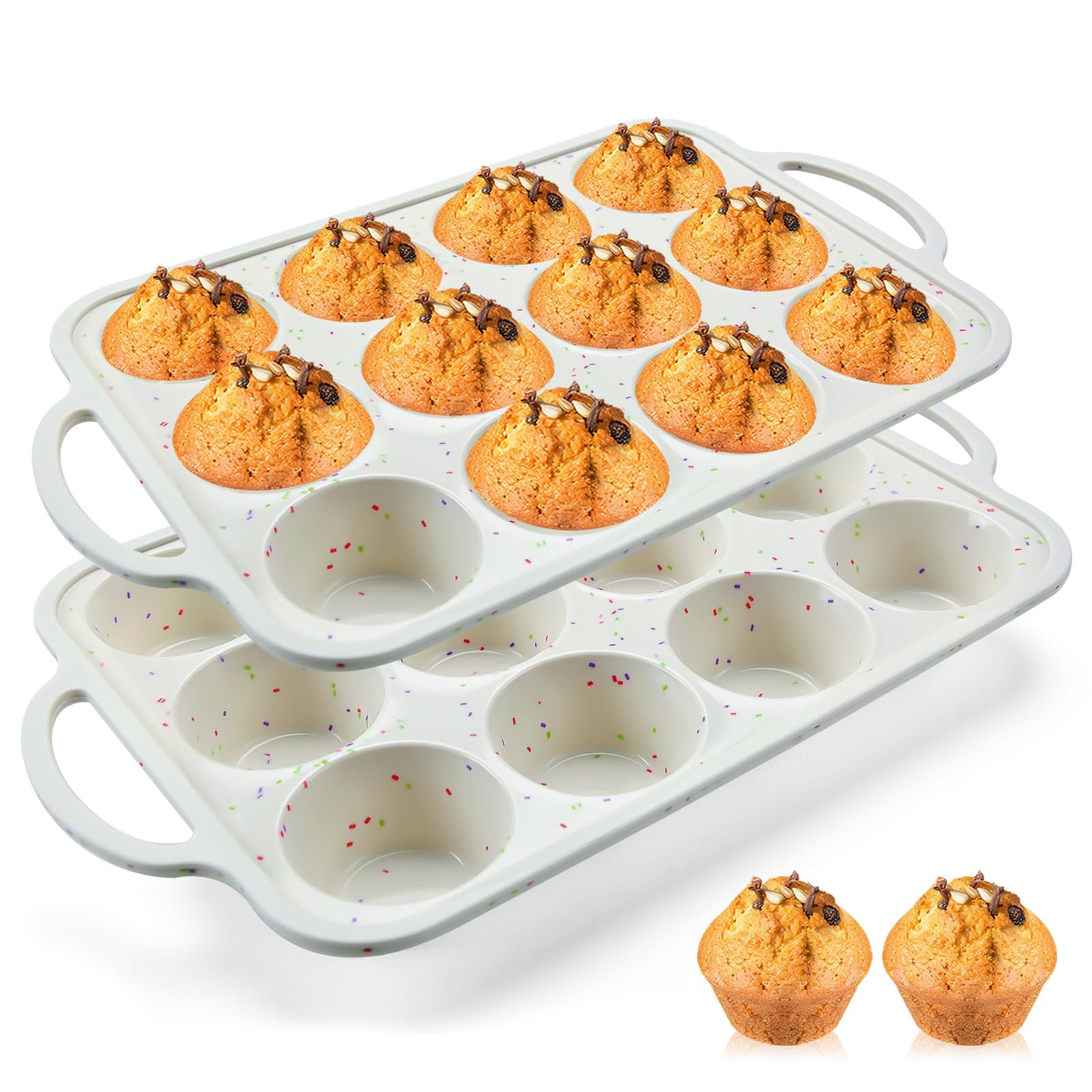 2Pack Silicone Muffin Pan for Baking with Metal Reinforced Frame, 12 Cup Regular Size Cupcake Pan... | Amazon (US)