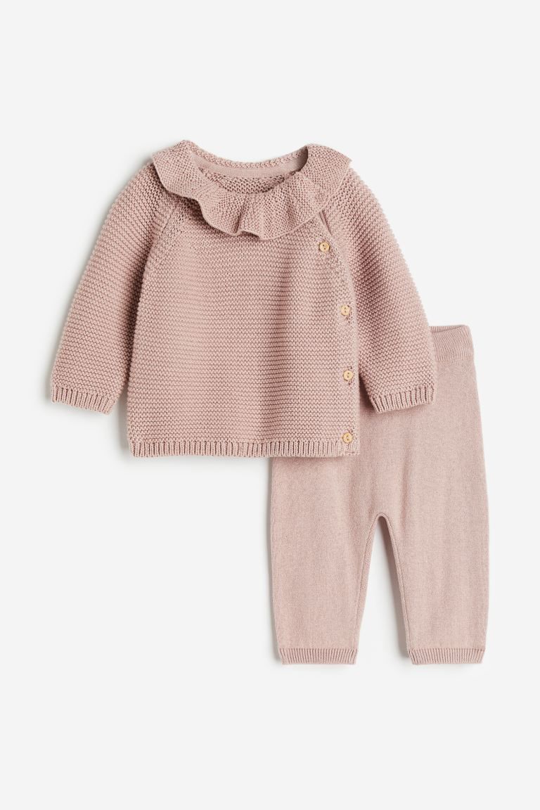 2-piece Knit Cotton Set - Powder pink - Kids | H&M US | H&M (US + CA)