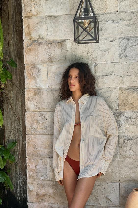 OVERSIZED GAUZE SHIRT WITH POCKET | Zara US