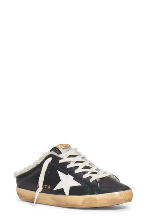 Golden Goose Super-Star Sabot Genuine Shearling Lined Mule Sneaker in Black/White/Beige at Nordstrom | Nordstrom