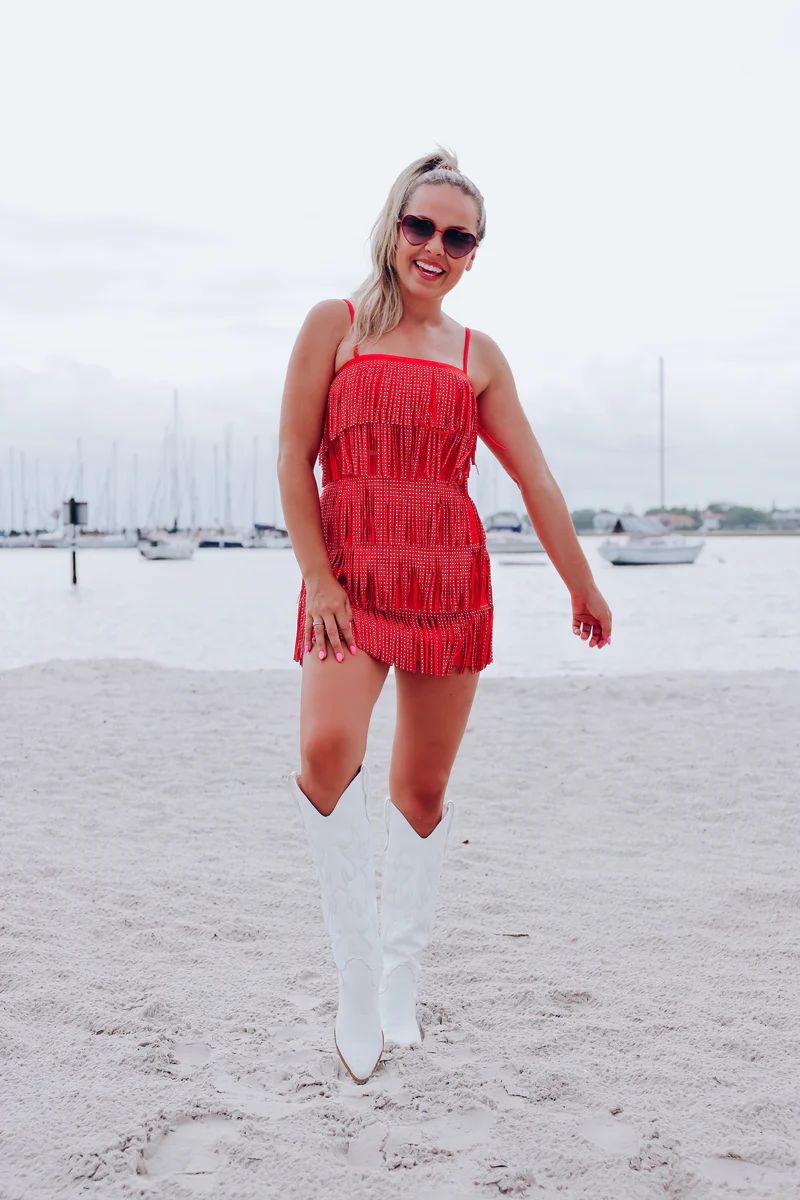 Rowdy Studded Fringe Crop Top - Red | Whiskey Darling Boutique