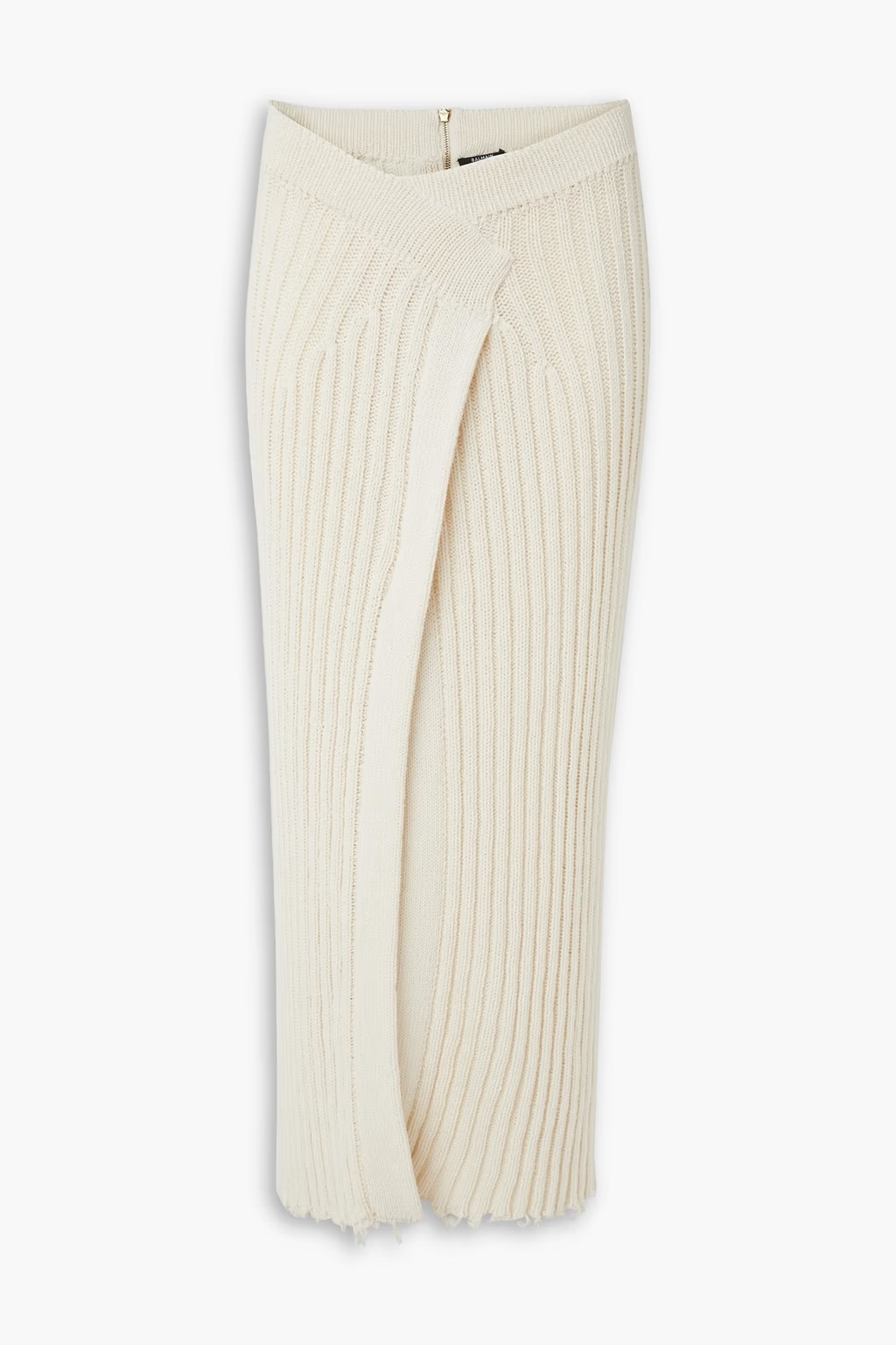 Wrap-effect distressed ribbed cotton-blend midi skirt | The Outnet (APAC)