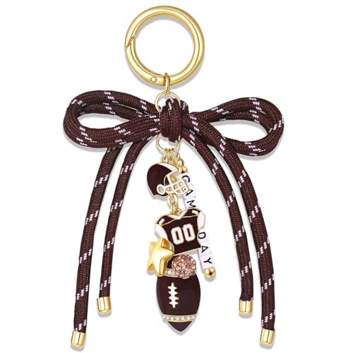 XOCARTIGE Football Bag Charms Keychains Nylon Rope Bow Game Day Purse Charms Football Mom Essentials Gears Cheer Mom Bag Accessories Fall Sports Must Haves Gifts (Brown) | Amazon (US)