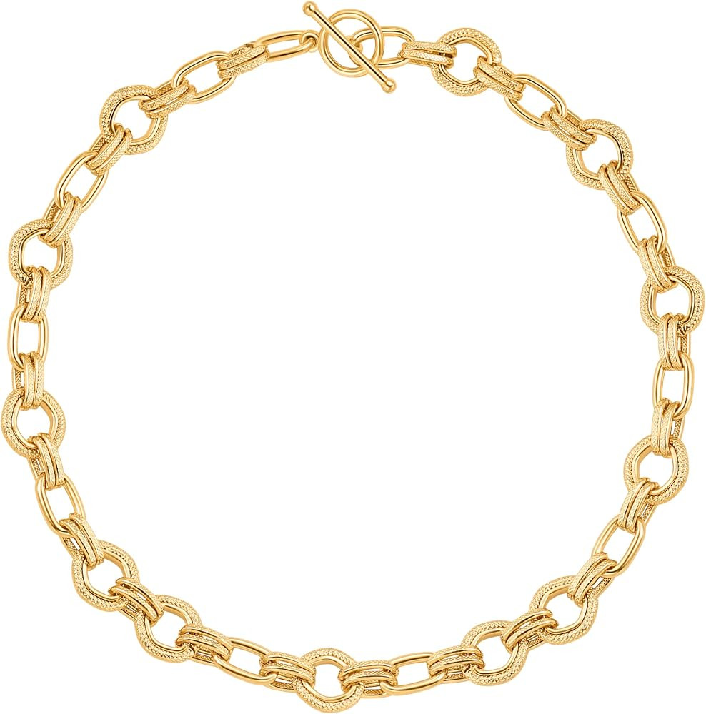 PERNNLA PEARL 18K Gold Beaded Choker Necklaces for Women Trendy Dainty Chunky Gold Chain Necklace... | Amazon (US)