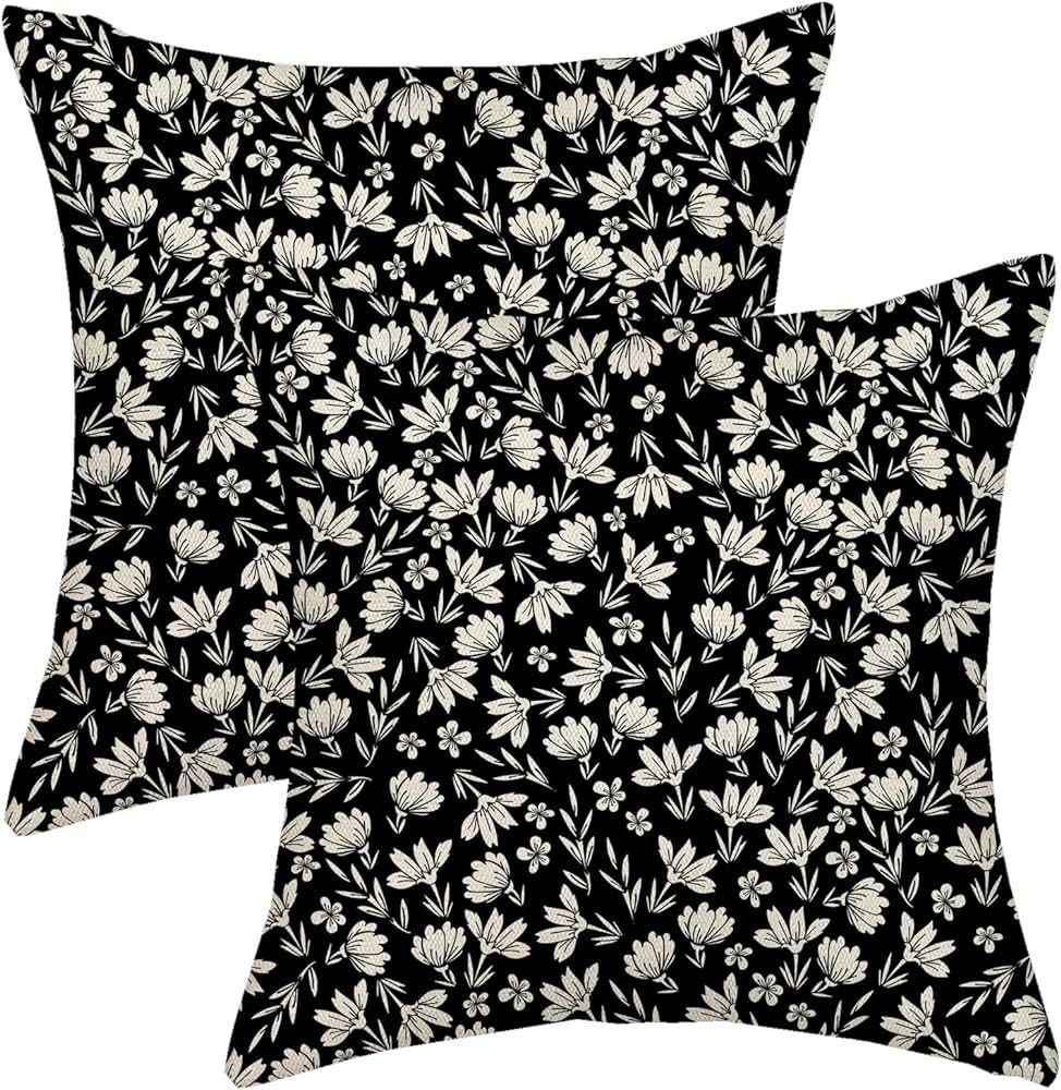 Amazon.com: AGAYNA Vintage Flower Pillow Covers 18x18 Rustic Black Cream Floral Decor Throw Pillo... | Amazon (US)