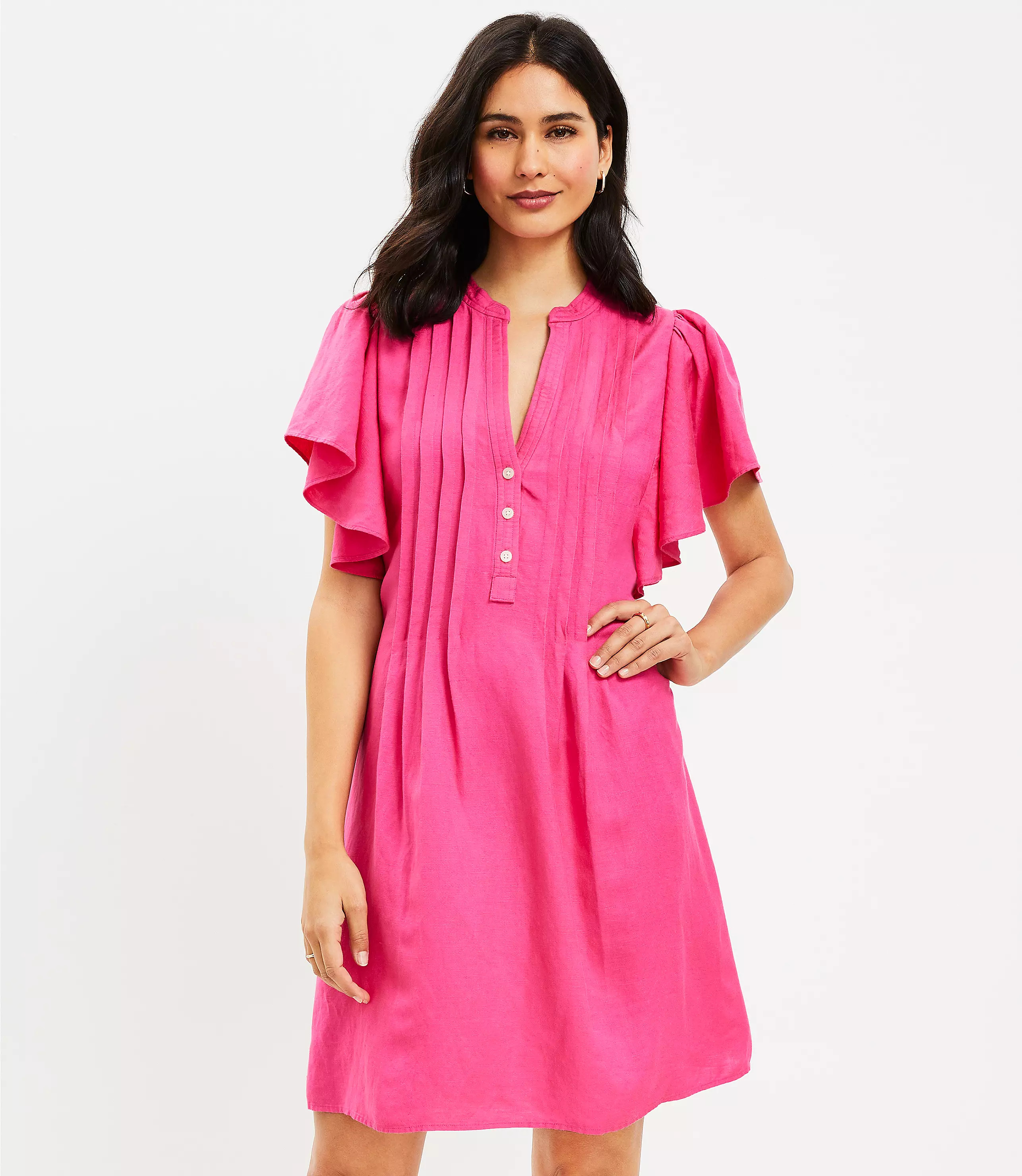 Pleated Ruffle Sleeve Swing Dress | LOFT
