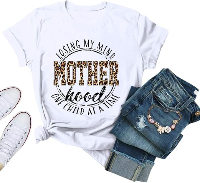 Eoeth Women Mother's Day Mom Leopard Letrer Print Blouse Summer Casual Short Sleeve Tops Shirts T... | Amazon (US)