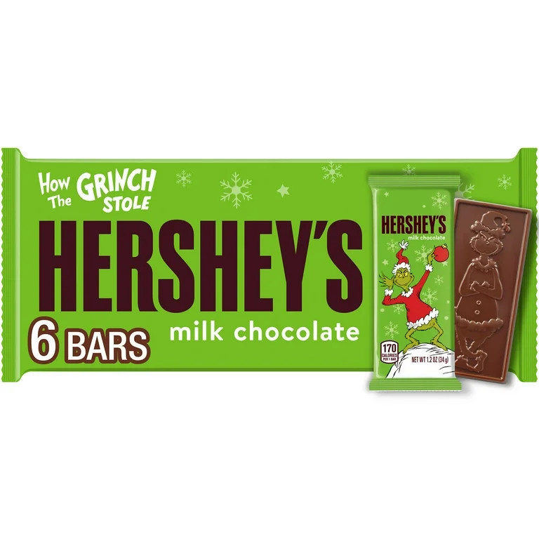 Hershey's Grinch Milk Chocolate Christmas Candy Stocking Stuffers, Bars 1.2 oz, 6 Count | Walmart (US)