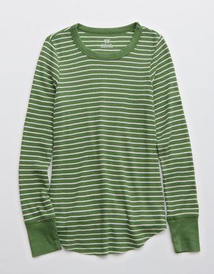 Aerie Waffle Crewneck Long Sleeve T-Shirt | American Eagle Outfitters (US & CA)