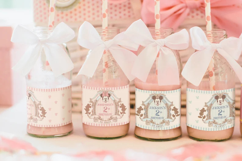 Printable Mickey & Minnie Water Bottle Label, Vintage Mickey Label, Minnie Birthday, Disneyland P... | Etsy (US)