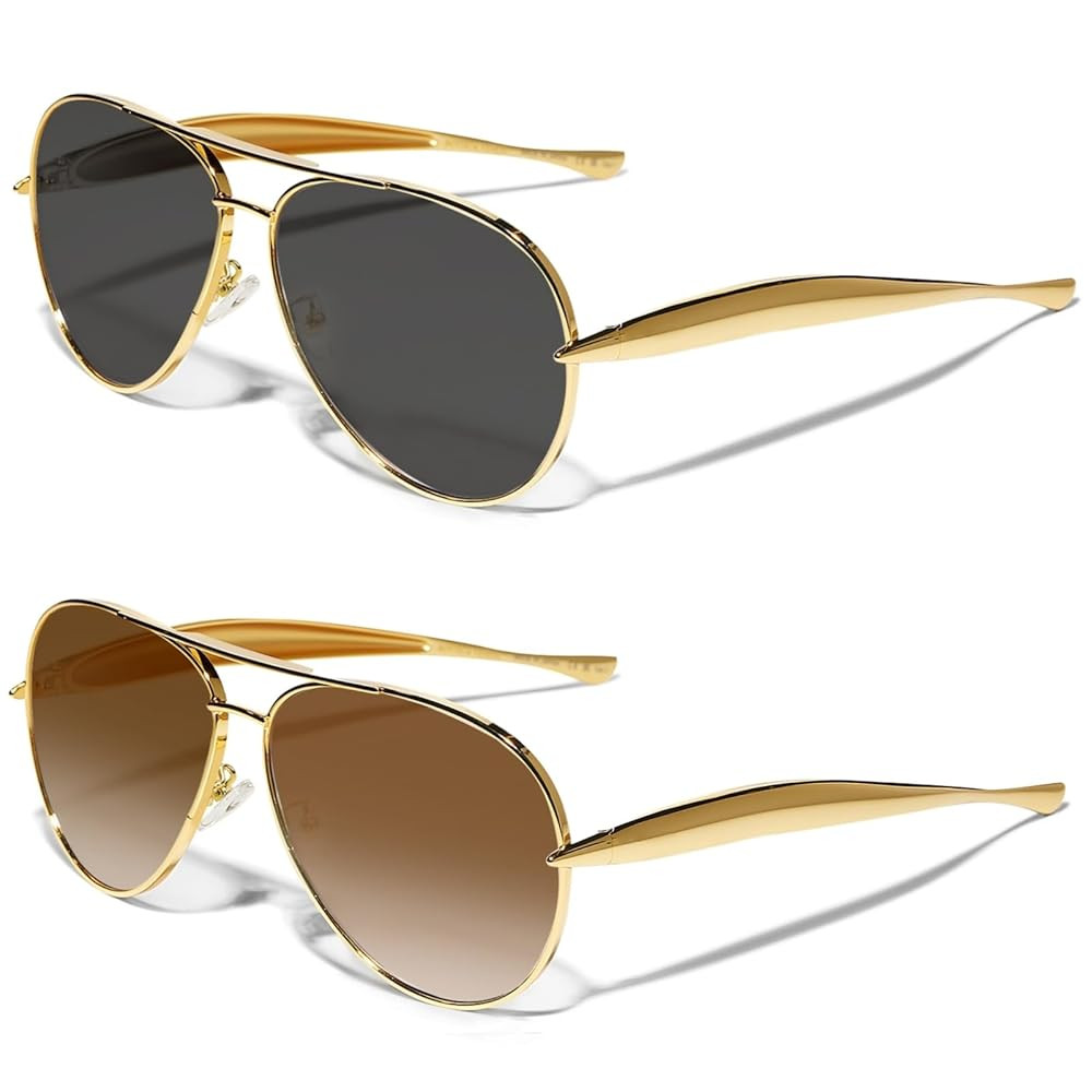 Retro Gold Aviator Sunglasses for Women Men, 2025 Metal Oversized 70s Aviators Sun Glasses | Amazon (US)
