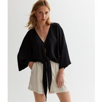 Women's Black Textured Tie Front Blouse New Look | New Look (UK)