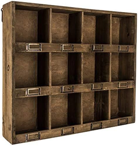 Rustic Antique Brown Wooden Wall Shelf with 12-Slots | Amazon (US)