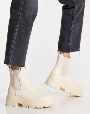 ASOS DESIGN Archer chunky chelsea boots in cream | ASOS (Global)