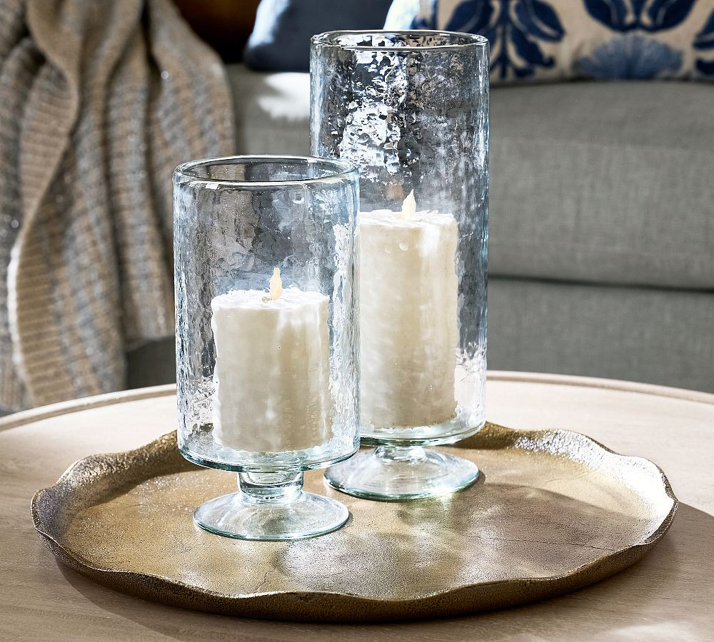 Hammered Pedestal Hurricane Candle Holder | Pottery Barn (US)