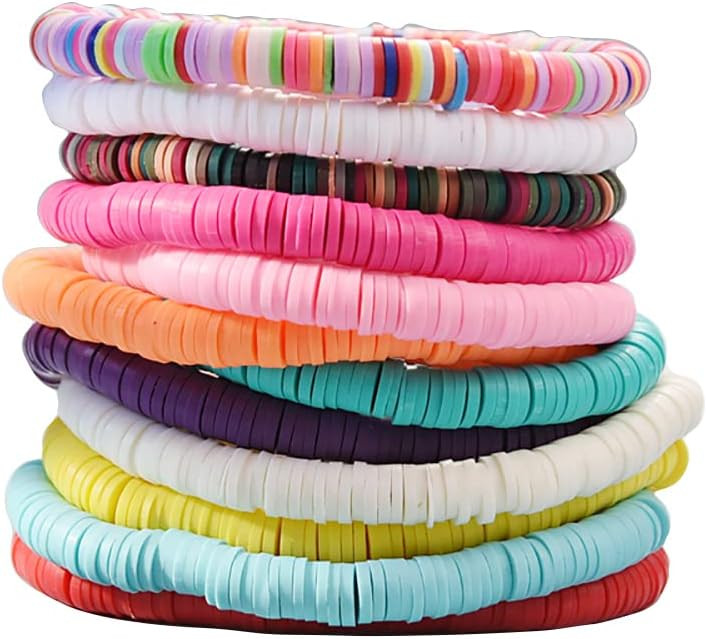 12pcs Friendship Bracelets Beaded Bracelets Heishi Bracelet Cute Bracelets Stack Vinyl Clay Disc ... | Amazon (US)