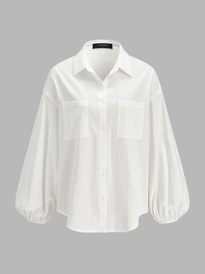 Dual‑Pocket Balloon Sleeve Loose Shirt | Commense