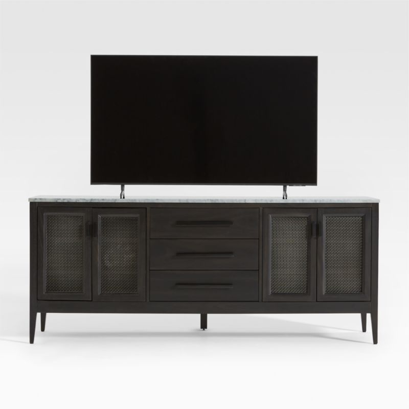 Enzo 72" Black Media Console/Storage TV Stand with Marble Top + Reviews | Crate & Barrel | Crate & Barrel