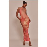 Orange Floral Printed Chiffon High Neck Maxi Dress | PrettyLittleThing US